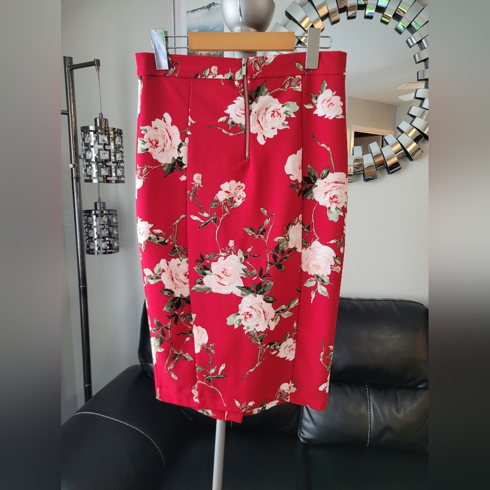 Dynamite Red Floral Midi Skirt Size Small